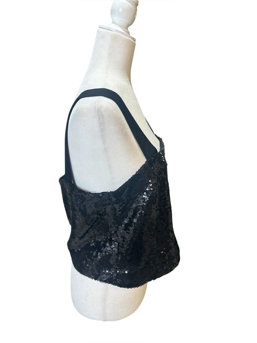Veronica Beard Black Sequin Square Neck Camisole Tank Evening Sparkle - Picture 5 of 6